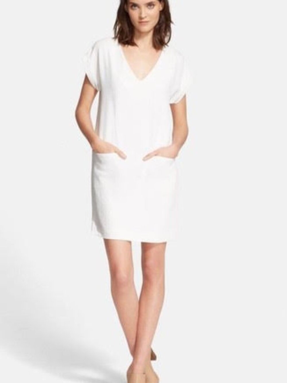 NWOT VINCE Shift Mini Dress Pockets Short Sleeves - XS - Minimalist Modern White